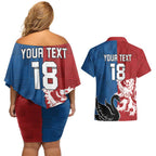 Custom British Lions Western Force Couples Matching Off Shoulder Short Dress and Hawaiian Shirt Unique Style - Aussie Hoodie