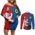 Custom British Lions Western Force Couples Matching Off Shoulder Short Dress and Long Sleeve Button Shirt Unique Style - Aussie Hoodie