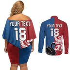 Custom British Lions Western Force Couples Matching Off Shoulder Short Dress and Long Sleeve Button Shirt Unique Style - Aussie Hoodie