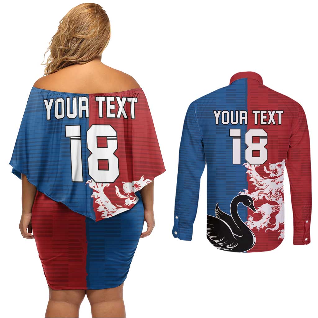 Custom British Lions Western Force Couples Matching Off Shoulder Short Dress and Long Sleeve Button Shirt Unique Style - Aussie Hoodie