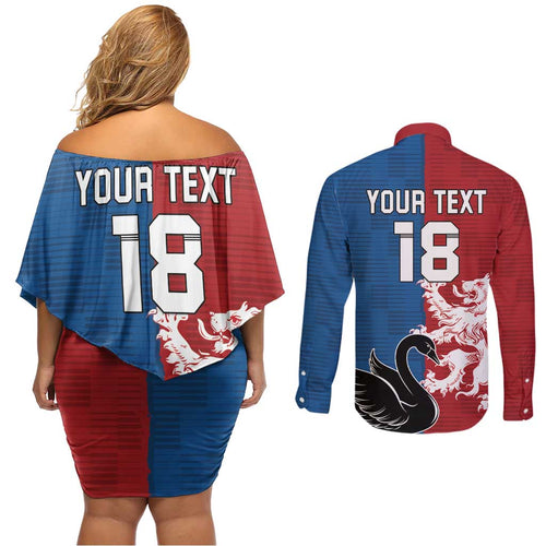 Custom British Lions Western Force Couples Matching Off Shoulder Short Dress and Long Sleeve Button Shirt Unique Style - Aussie Hoodie