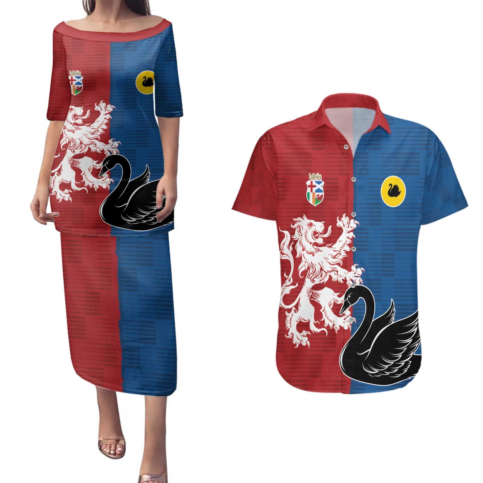 Custom British Lions Western Force Couples Matching Puletasi and Hawaiian Shirt Unique Style - Aussie Hoodie