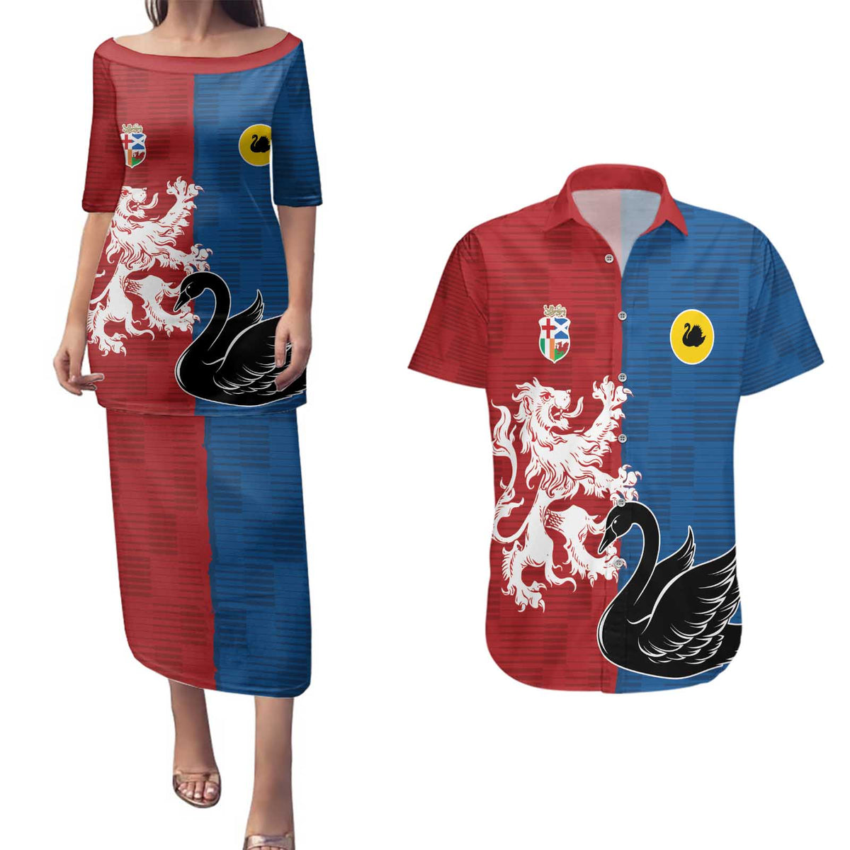 Custom British Lions Western Force Couples Matching Puletasi and Hawaiian Shirt Unique Style - Aussie Hoodie