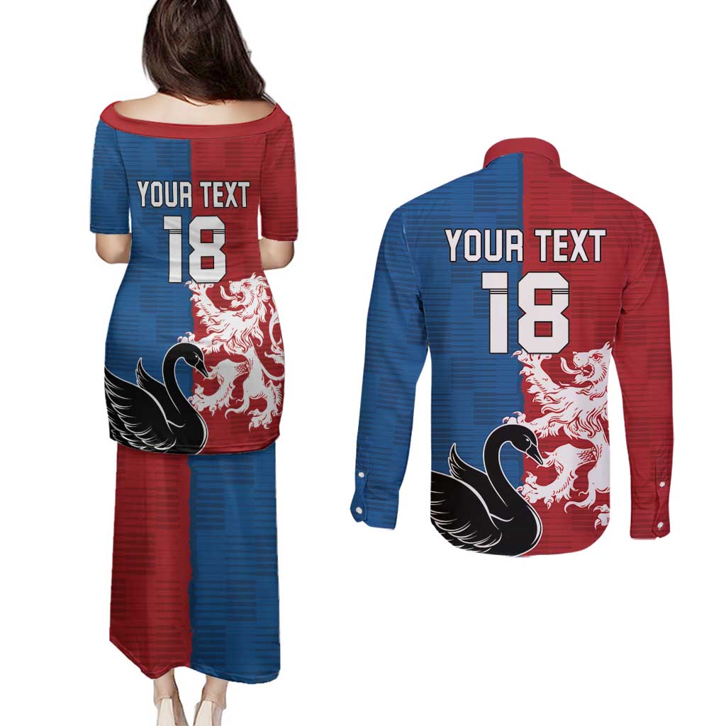 Custom British Lions Western Force Couples Matching Puletasi and Long Sleeve Button Shirt Unique Style - Aussie Hoodie