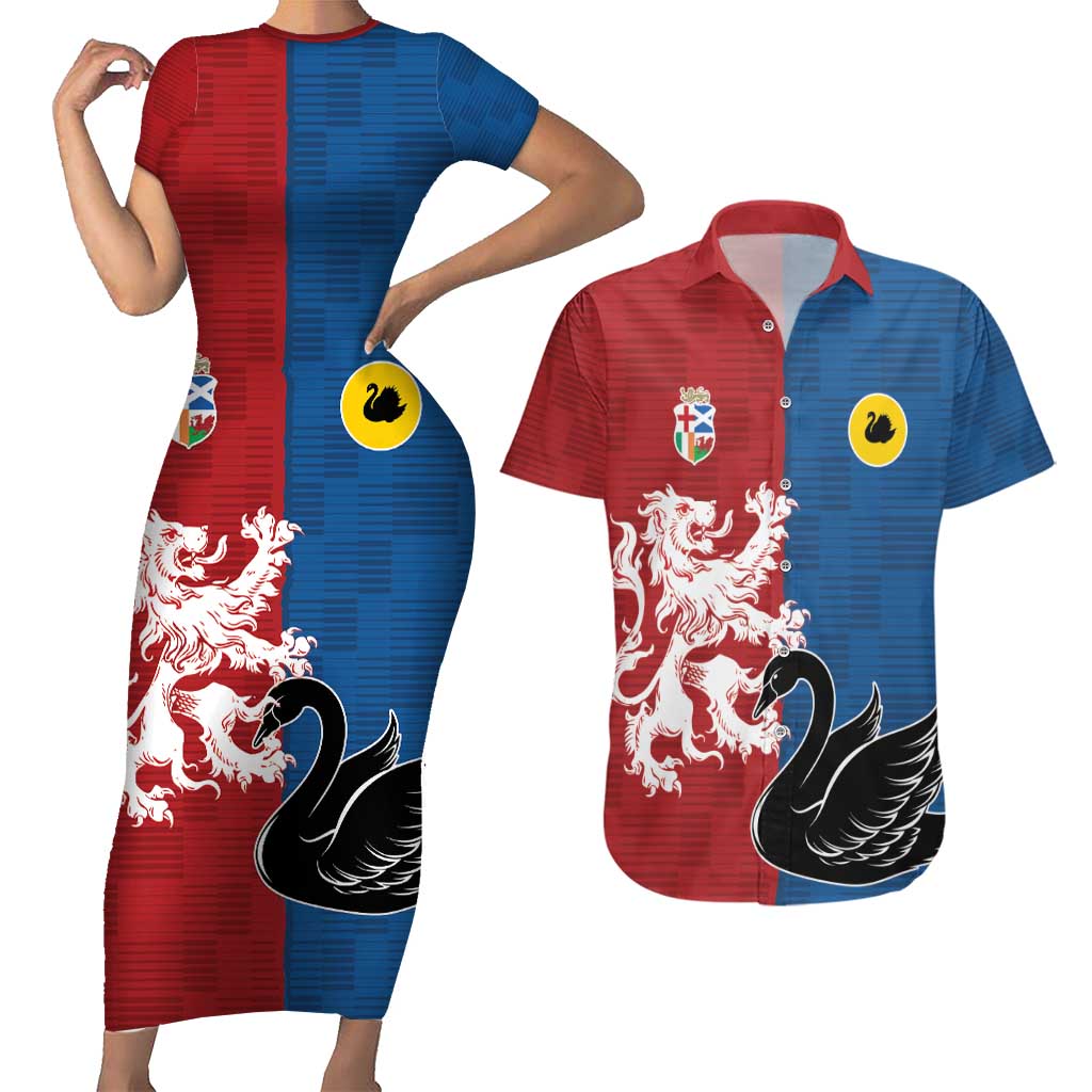 Custom British Lions Western Force Couples Matching Short Sleeve Bodycon Dress and Hawaiian Shirt Unique Style - Aussie Hoodie