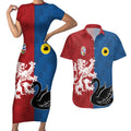 Custom British Lions Western Force Couples Matching Short Sleeve Bodycon Dress and Hawaiian Shirt Unique Style - Aussie Hoodie