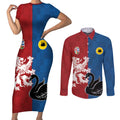 Custom British Lions Western Force Couples Matching Short Sleeve Bodycon Dress and Long Sleeve Button Shirt Unique Style - Aussie Hoodie