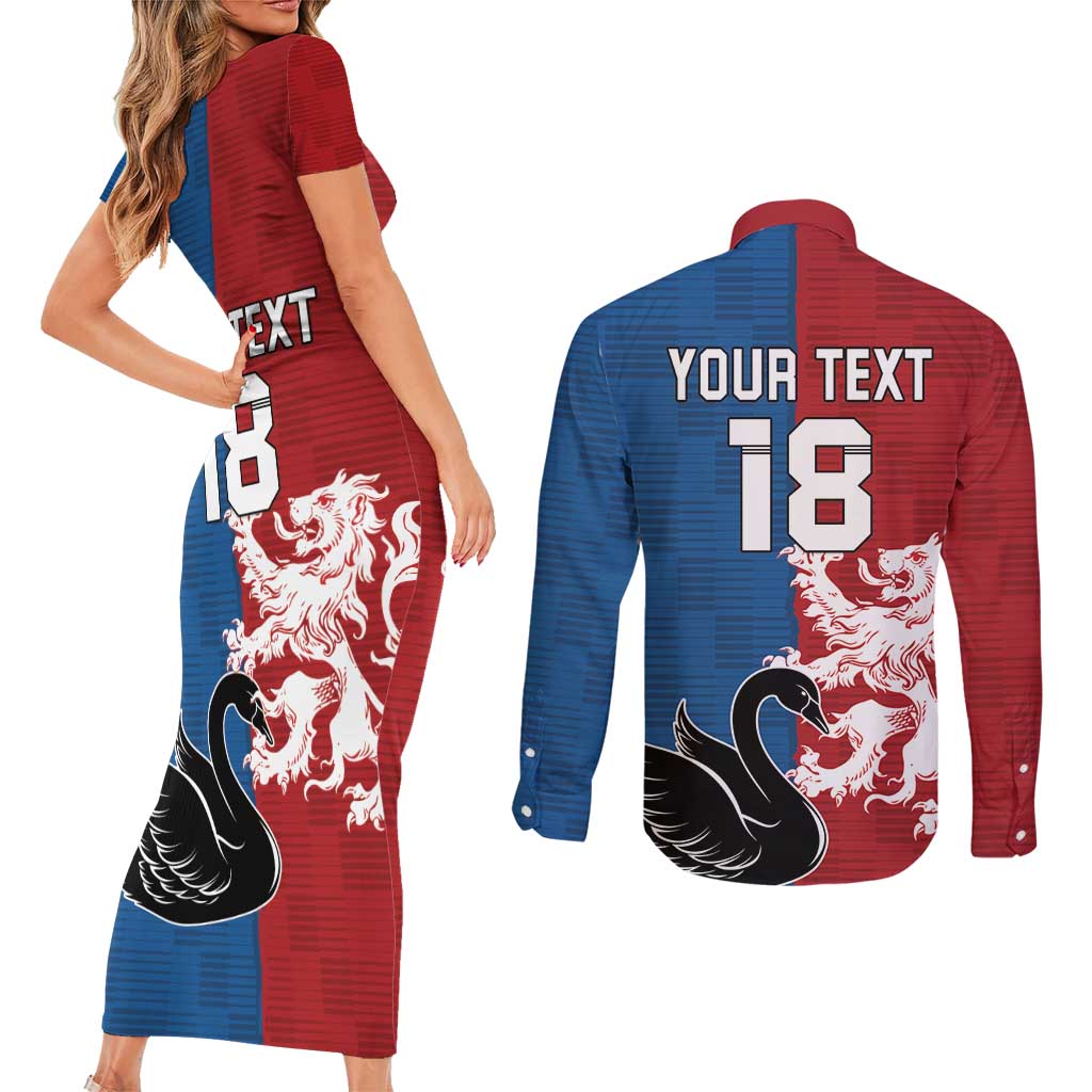Custom British Lions Western Force Couples Matching Short Sleeve Bodycon Dress and Long Sleeve Button Shirt Unique Style - Aussie Hoodie