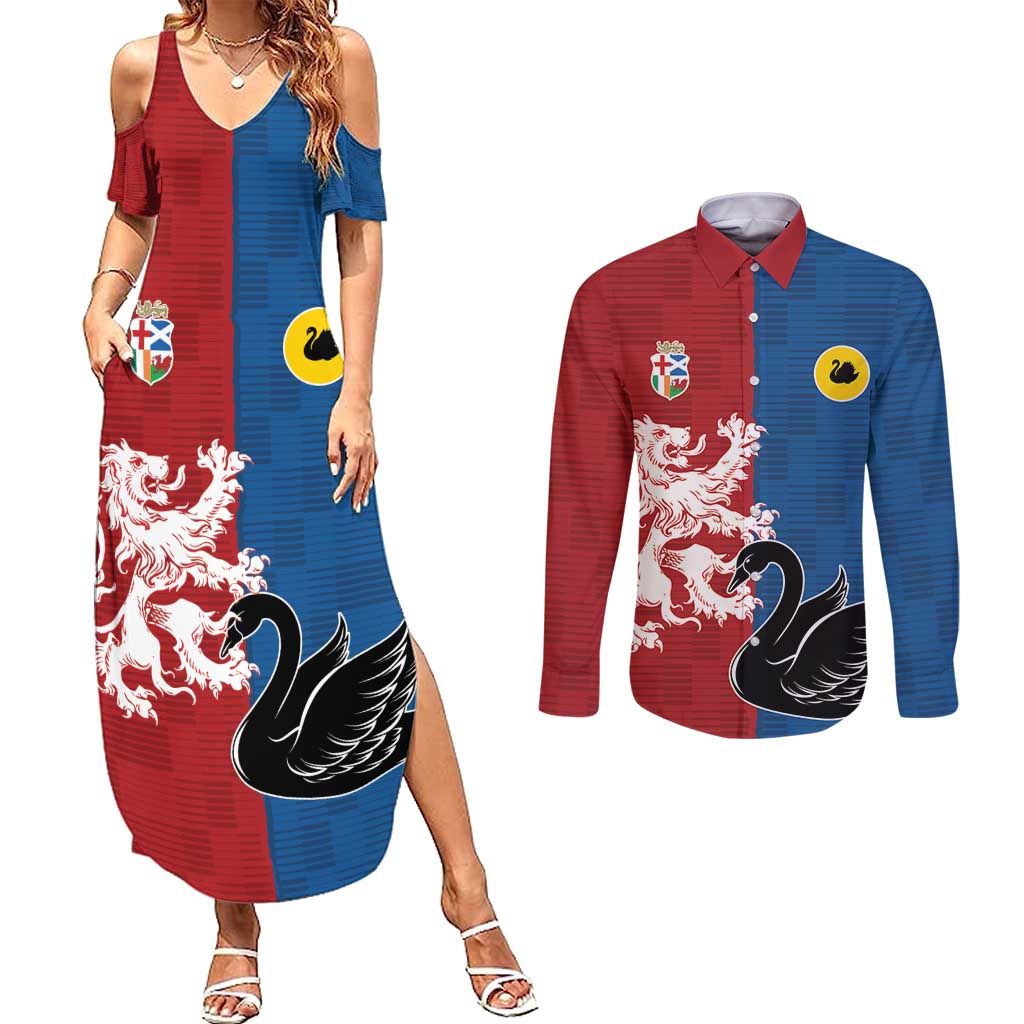 Custom British Lions Western Force Couples Matching Summer Maxi Dress and Long Sleeve Button Shirt Unique Style - Aussie Hoodie