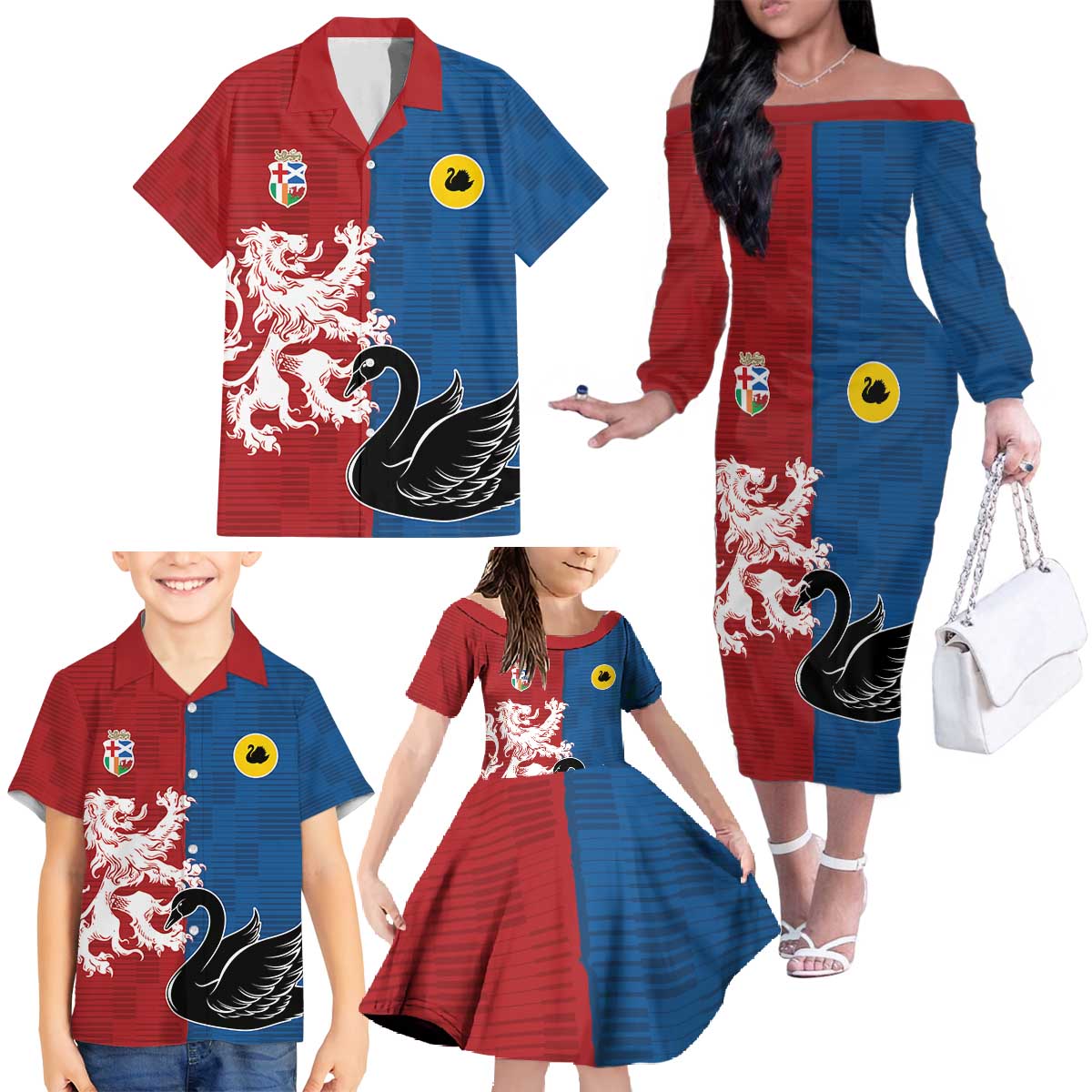 Custom British Lions Western Force Family Matching Off The Shoulder Long Sleeve Dress and Hawaiian Shirt Unique Style - Aussie Hoodie