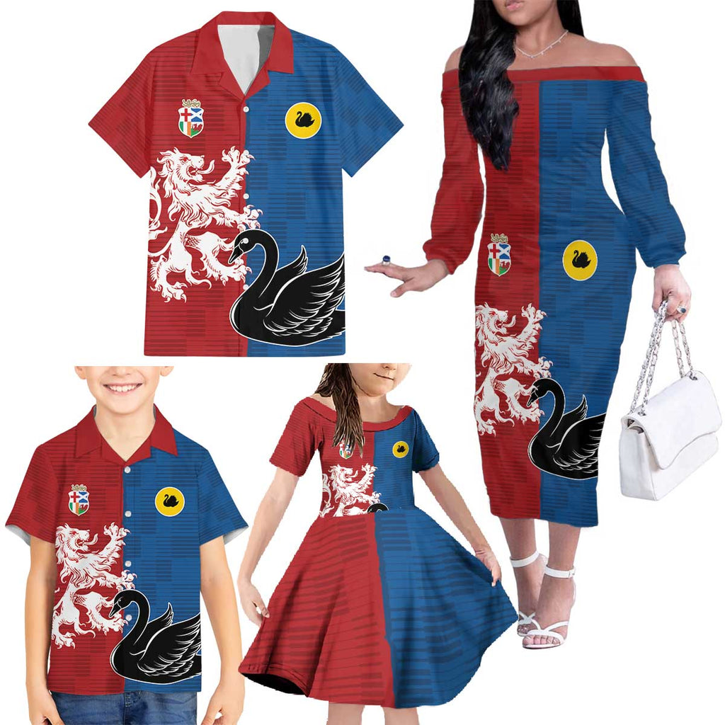 Custom British Lions Western Force Family Matching Off The Shoulder Long Sleeve Dress and Hawaiian Shirt Unique Style - Aussie Hoodie