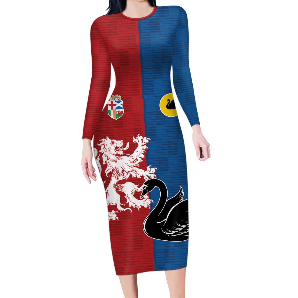 Custom British Lions Western Force Long Sleeve Bodycon Dress Unique Style - Aussie Hoodie