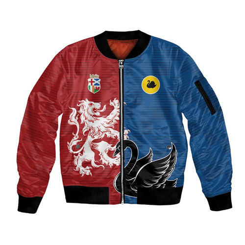 Custom British Lions Western Force Sleeve Zip Bomber Jacket Unique Style - Aussie Hoodie