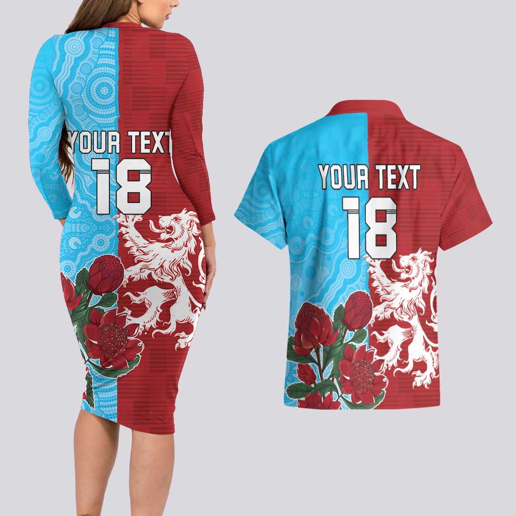 Custom British Lions Waratahs Couples Matching Long Sleeve Bodycon Dress and Hawaiian Shirt Unique Style - Aussie Hoodie