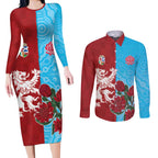 Custom British Lions Waratahs Couples Matching Long Sleeve Bodycon Dress and Long Sleeve Button Shirt Unique Style - Aussie Hoodie
