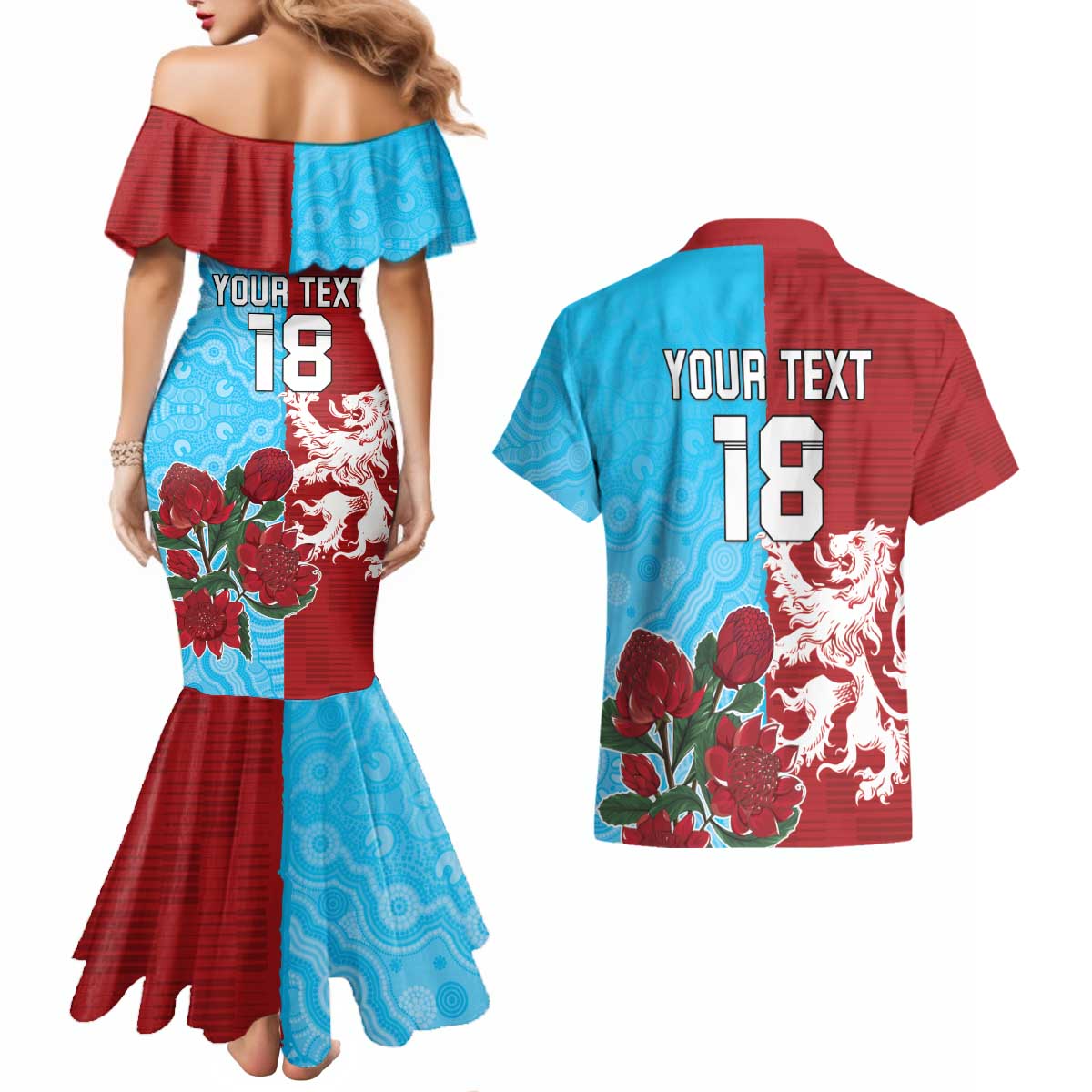 Custom British Lions Waratahs Couples Matching Mermaid Dress and Hawaiian Shirt Unique Style - Aussie Hoodie