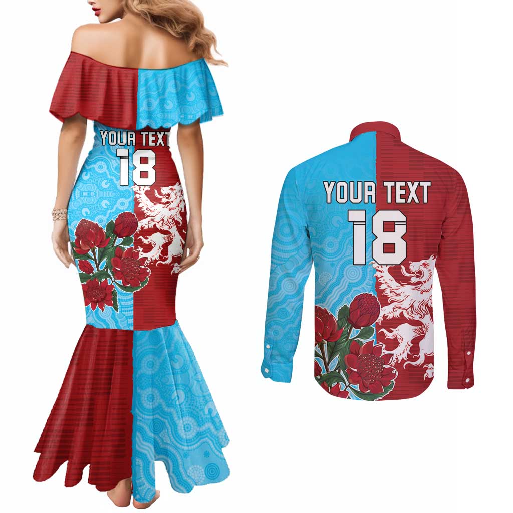 Custom British Lions Waratahs Couples Matching Mermaid Dress and Long Sleeve Button Shirt Unique Style - Aussie Hoodie