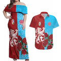 Custom British Lions Waratahs Couples Matching Off Shoulder Maxi Dress and Hawaiian Shirt Unique Style - Aussie Hoodie