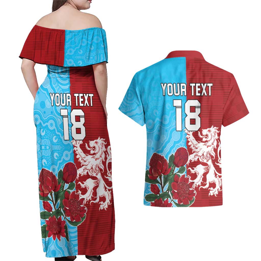 Custom British Lions Waratahs Couples Matching Off Shoulder Maxi Dress and Hawaiian Shirt Unique Style - Aussie Hoodie