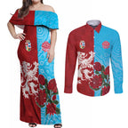 Custom British Lions Waratahs Couples Matching Off Shoulder Maxi Dress and Long Sleeve Button Shirt Unique Style - Aussie Hoodie