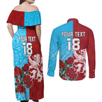 Custom British Lions Waratahs Couples Matching Off Shoulder Maxi Dress and Long Sleeve Button Shirt Unique Style - Aussie Hoodie