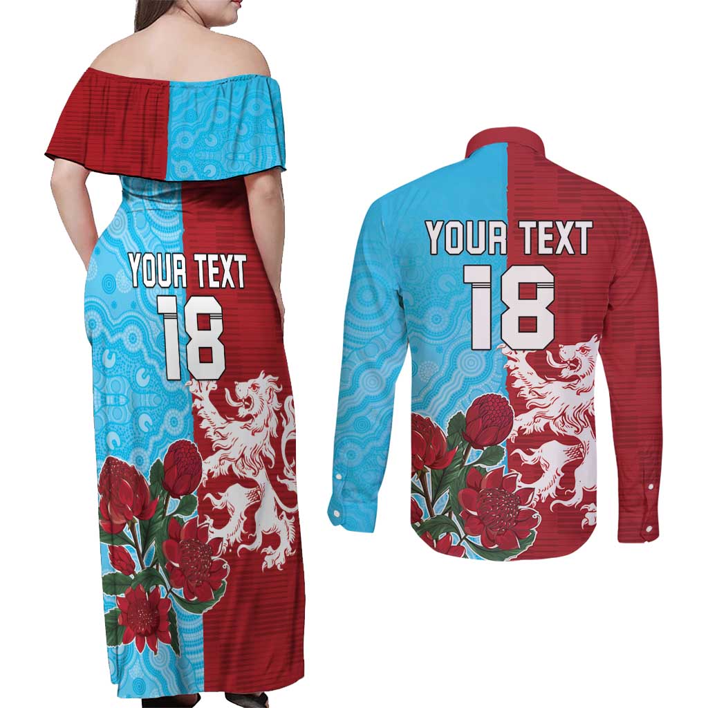 Custom British Lions Waratahs Couples Matching Off Shoulder Maxi Dress and Long Sleeve Button Shirt Unique Style - Aussie Hoodie