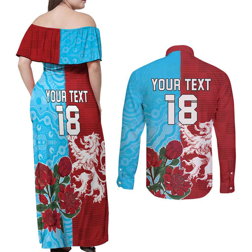 Custom British Lions Waratahs Couples Matching Off Shoulder Maxi Dress and Long Sleeve Button Shirt Unique Style - Aussie Hoodie