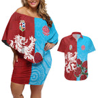 Custom British Lions Waratahs Couples Matching Off Shoulder Short Dress and Hawaiian Shirt Unique Style - Aussie Hoodie