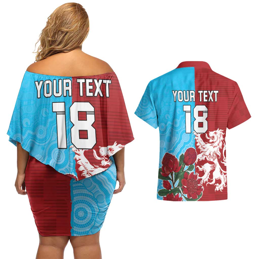 Custom British Lions Waratahs Couples Matching Off Shoulder Short Dress and Hawaiian Shirt Unique Style - Aussie Hoodie