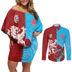 Custom British Lions Waratahs Couples Matching Off Shoulder Short Dress and Long Sleeve Button Shirt Unique Style - Aussie Hoodie