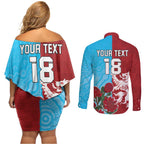 Custom British Lions Waratahs Couples Matching Off Shoulder Short Dress and Long Sleeve Button Shirt Unique Style - Aussie Hoodie