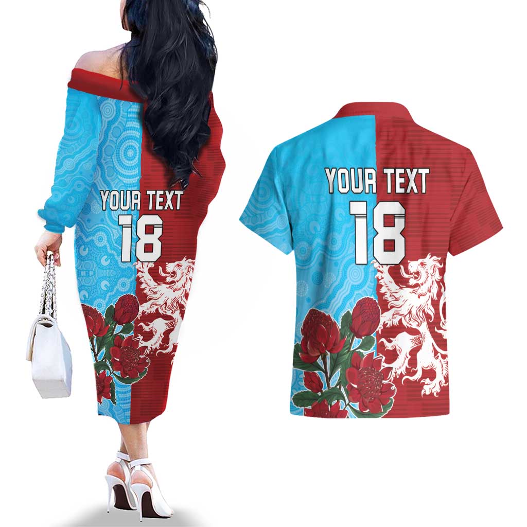 Custom British Lions Waratahs Couples Matching Off The Shoulder Long Sleeve Dress and Hawaiian Shirt Unique Style - Aussie Hoodie