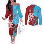 Custom British Lions Waratahs Couples Matching Off The Shoulder Long Sleeve Dress and Long Sleeve Button Shirt Unique Style - Aussie Hoodie