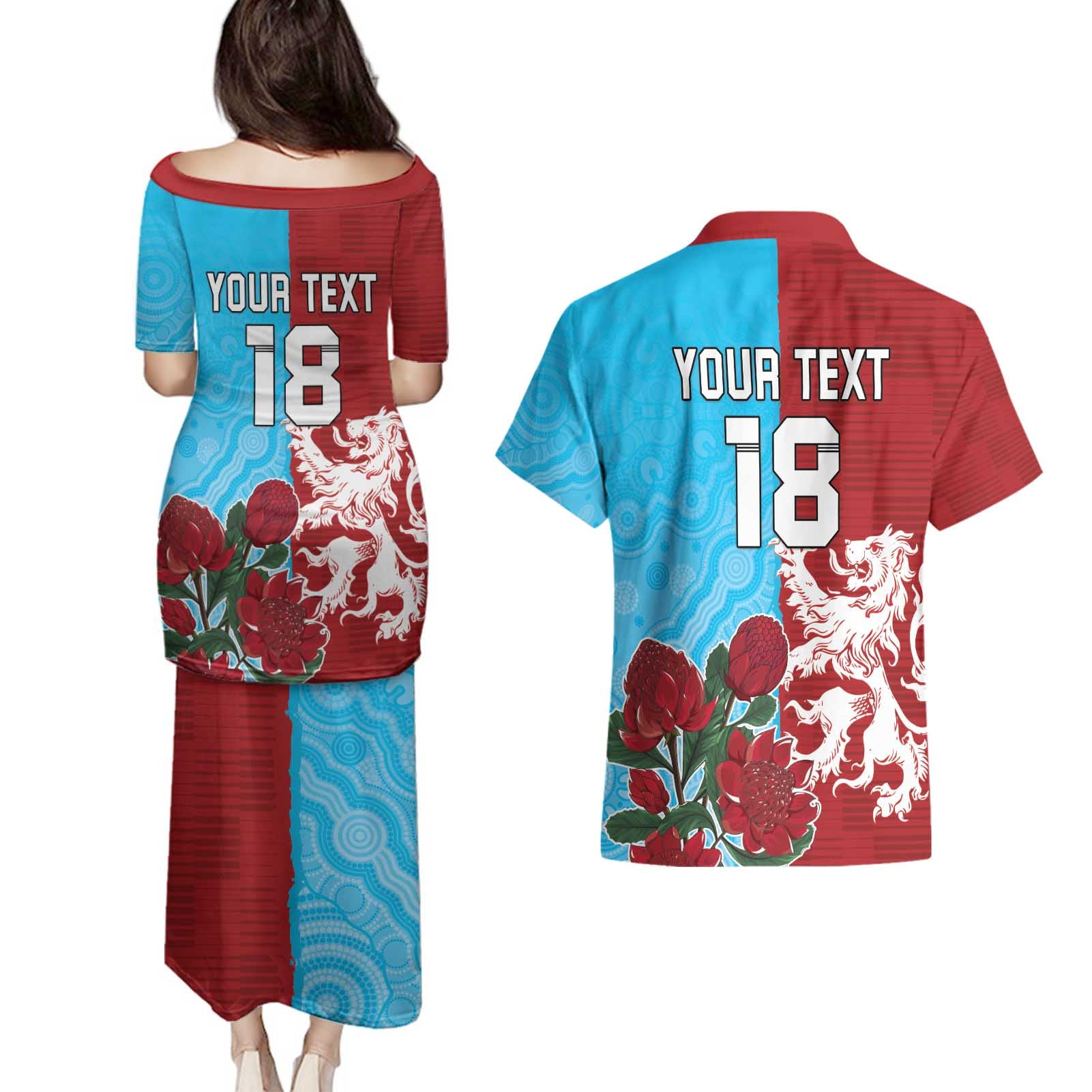 Custom British Lions Waratahs Couples Matching Puletasi and Hawaiian Shirt Unique Style - Aussie Hoodie