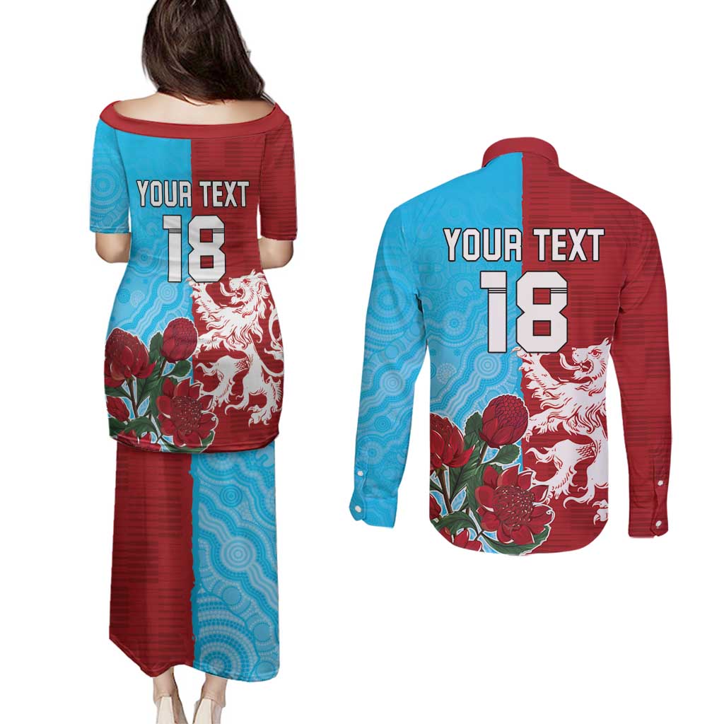Custom British Lions Waratahs Couples Matching Puletasi and Long Sleeve Button Shirt Unique Style - Aussie Hoodie