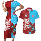 Custom British Lions Waratahs Couples Matching Short Sleeve Bodycon Dress and Hawaiian Shirt Unique Style - Aussie Hoodie