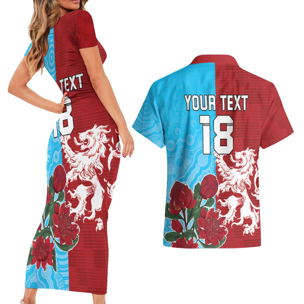 Custom British Lions Waratahs Couples Matching Short Sleeve Bodycon Dress and Hawaiian Shirt Unique Style - Aussie Hoodie