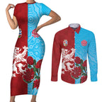 Custom British Lions Waratahs Couples Matching Short Sleeve Bodycon Dress and Long Sleeve Button Shirt Unique Style - Aussie Hoodie