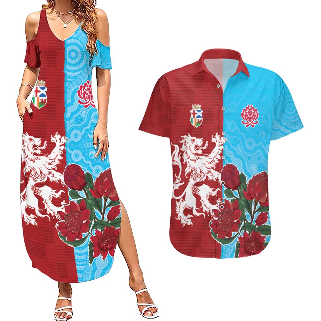 Custom British Lions Waratahs Couples Matching Summer Maxi Dress and Hawaiian Shirt Unique Style - Aussie Hoodie