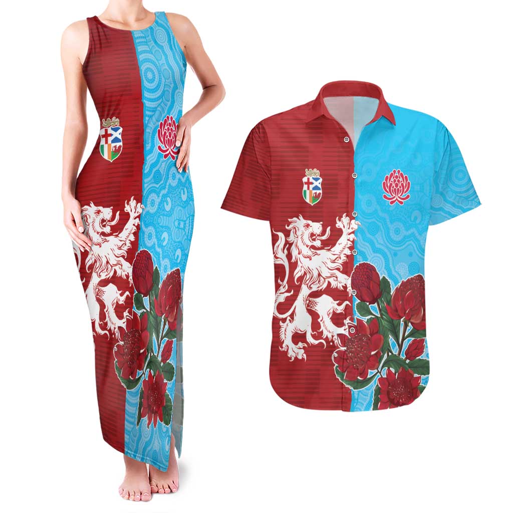 Custom British Lions Waratahs Couples Matching Tank Maxi Dress and Hawaiian Shirt Unique Style - Aussie Hoodie