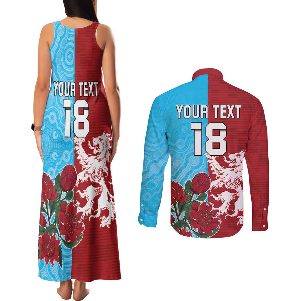 Custom British Lions Waratahs Couples Matching Tank Maxi Dress and Long Sleeve Button Shirt Unique Style - Aussie Hoodie