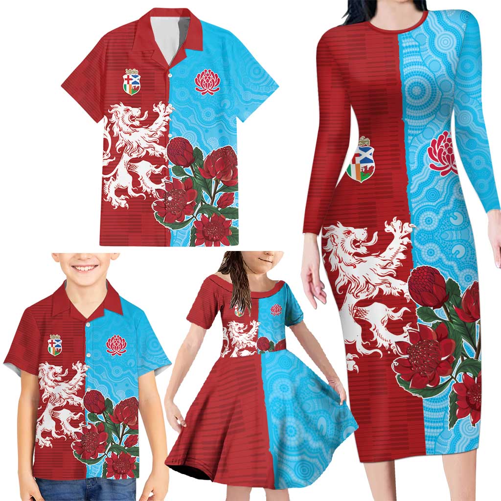 Custom British Lions Waratahs Family Matching Long Sleeve Bodycon Dress and Hawaiian Shirt Unique Style - Aussie Hoodie