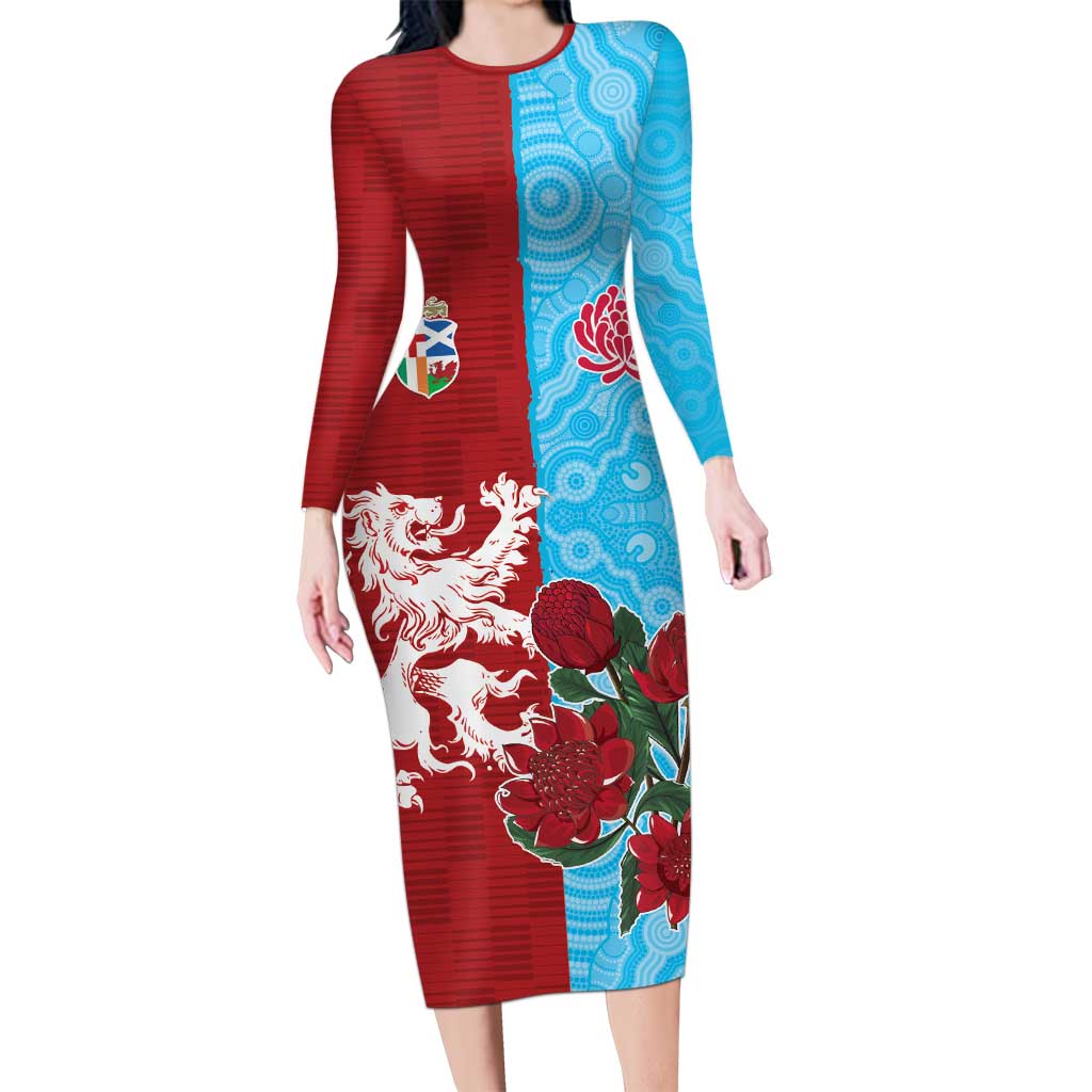 Custom British Lions Waratahs Family Matching Long Sleeve Bodycon Dress and Hawaiian Shirt Unique Style - Aussie Hoodie