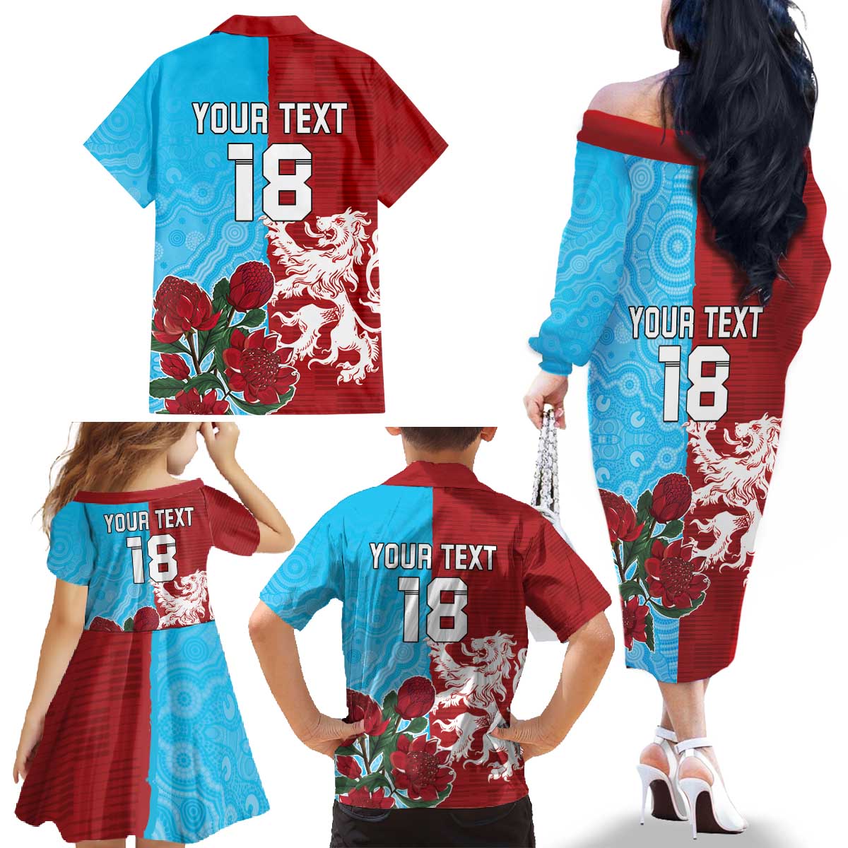 Custom British Lions Waratahs Family Matching Off The Shoulder Long Sleeve Dress and Hawaiian Shirt Unique Style - Aussie Hoodie