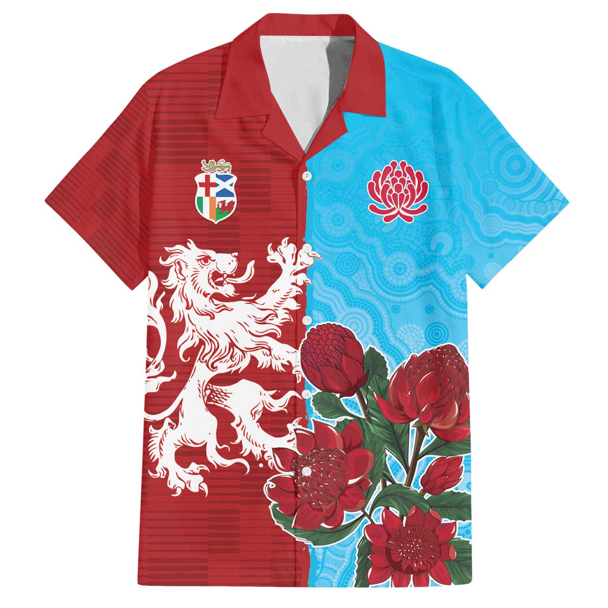 Custom British Lions Waratahs Family Matching Off The Shoulder Long Sleeve Dress and Hawaiian Shirt Unique Style - Aussie Hoodie
