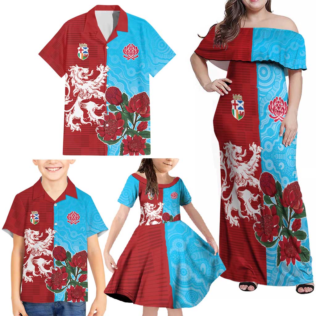 Custom British Lions Waratahs Family Matching Off Shoulder Maxi Dress and Hawaiian Shirt Unique Style - Aussie Hoodie