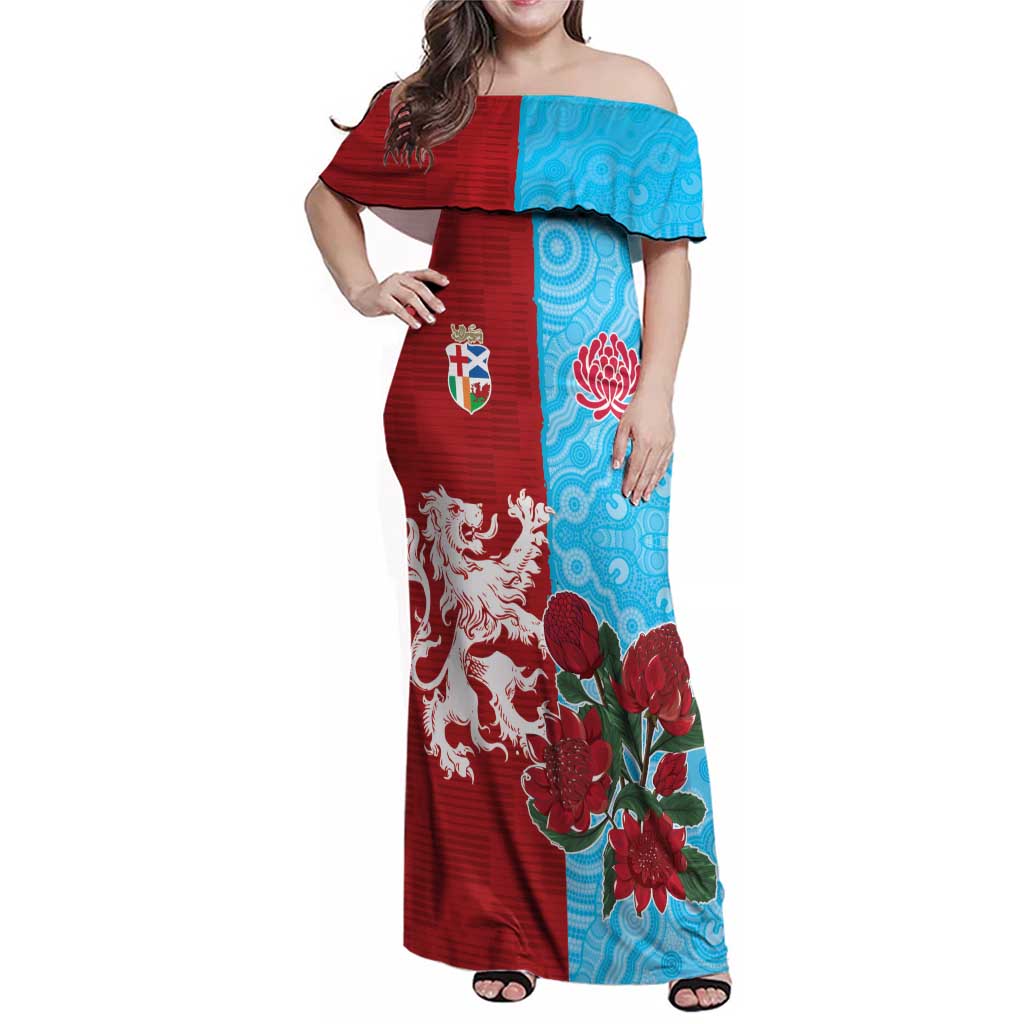 Custom British Lions Waratahs Family Matching Off Shoulder Maxi Dress and Hawaiian Shirt Unique Style - Aussie Hoodie