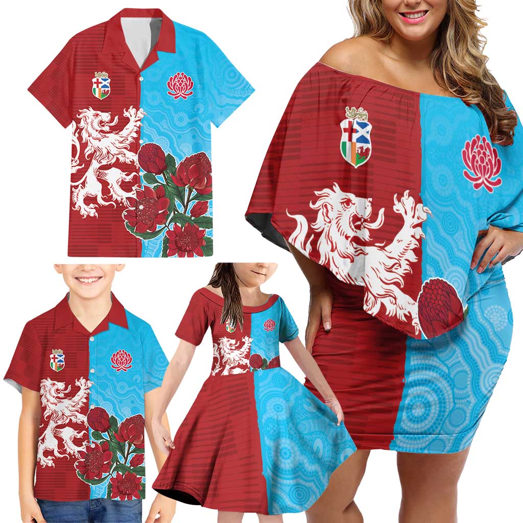 Custom British Lions Waratahs Family Matching Off Shoulder Short Dress and Hawaiian Shirt Unique Style - Aussie Hoodie