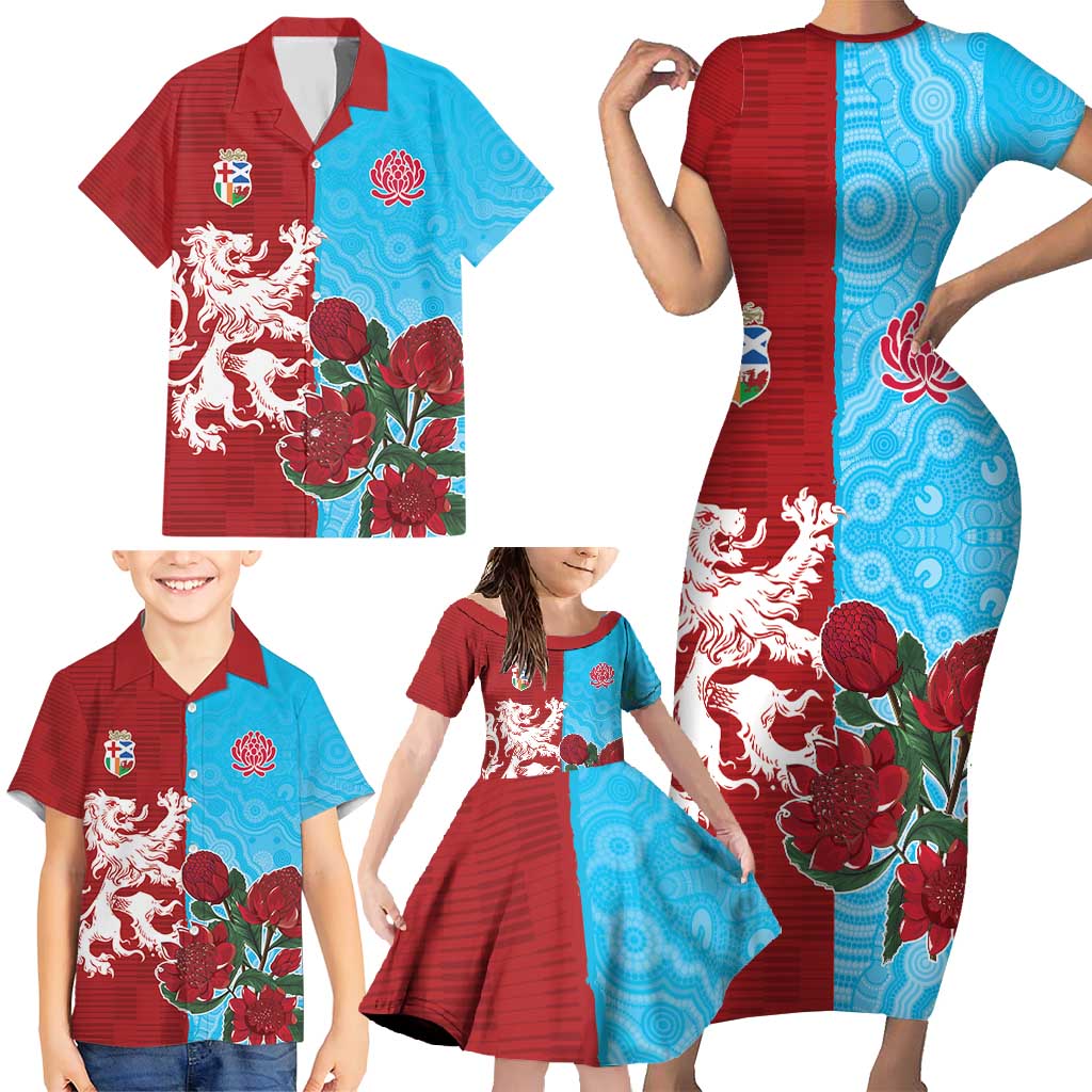 Custom British Lions Waratahs Family Matching Short Sleeve Bodycon Dress and Hawaiian Shirt Unique Style - Aussie Hoodie