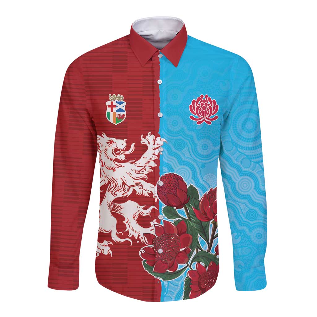 Custom British Lions Waratahs Long Sleeve Button Shirt Unique Style - Aussie Hoodie
